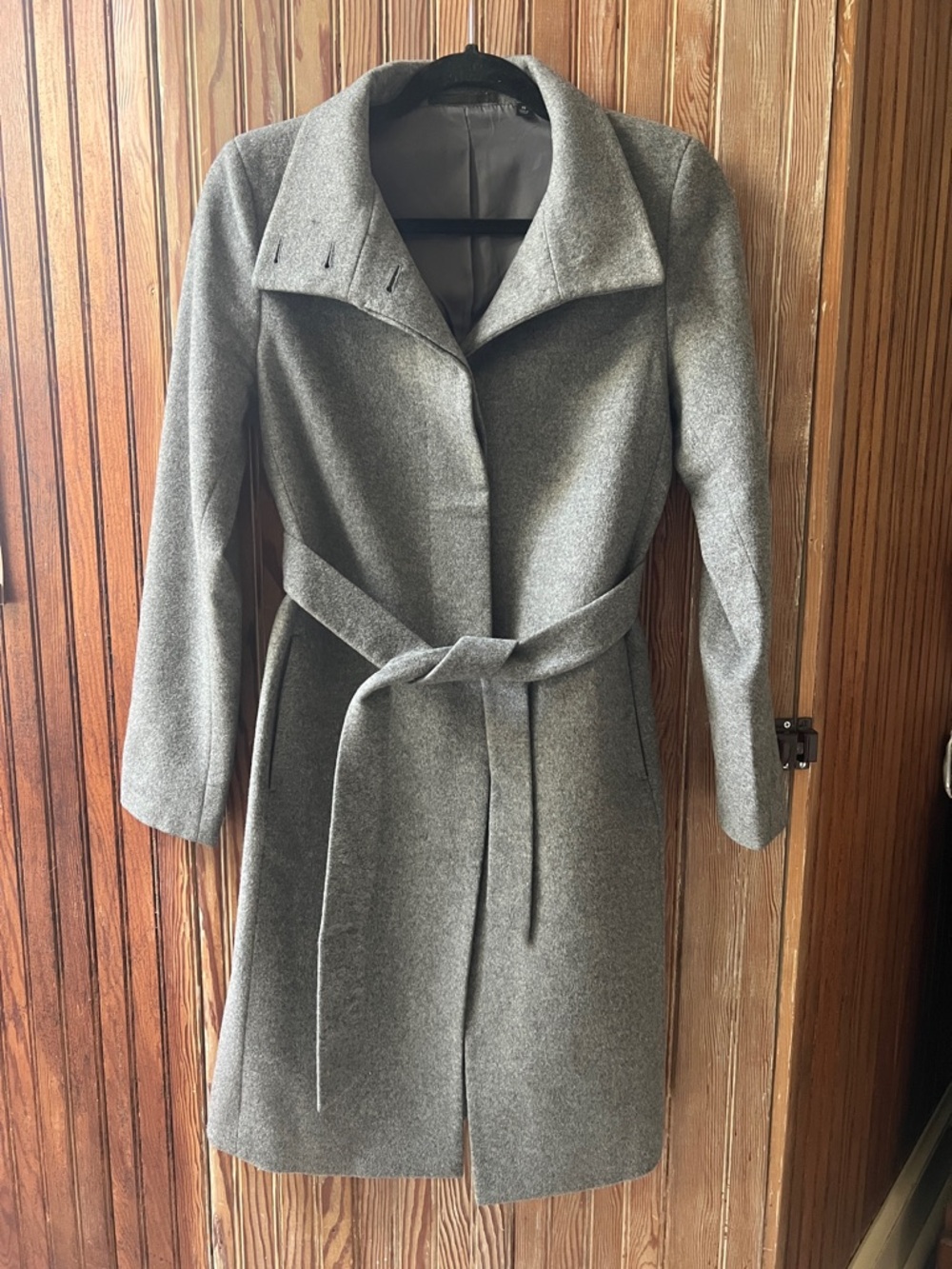 Uniqlo Women's Wool-Blend Funnel Neck Wrap Long Coat | Grey | XS